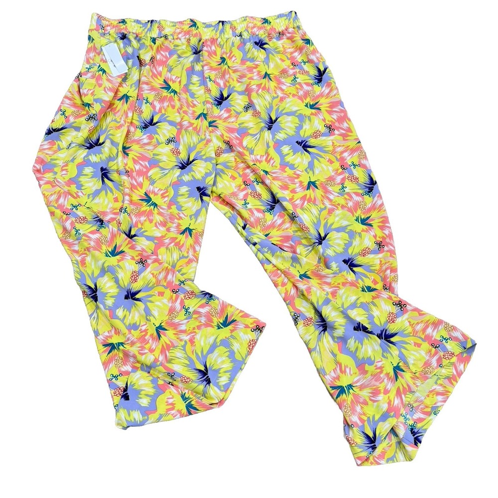 Jessica SImpson Yellow Orange Tropical  Flowy Wide Leg Pull-on Pants‎ 3X Resort